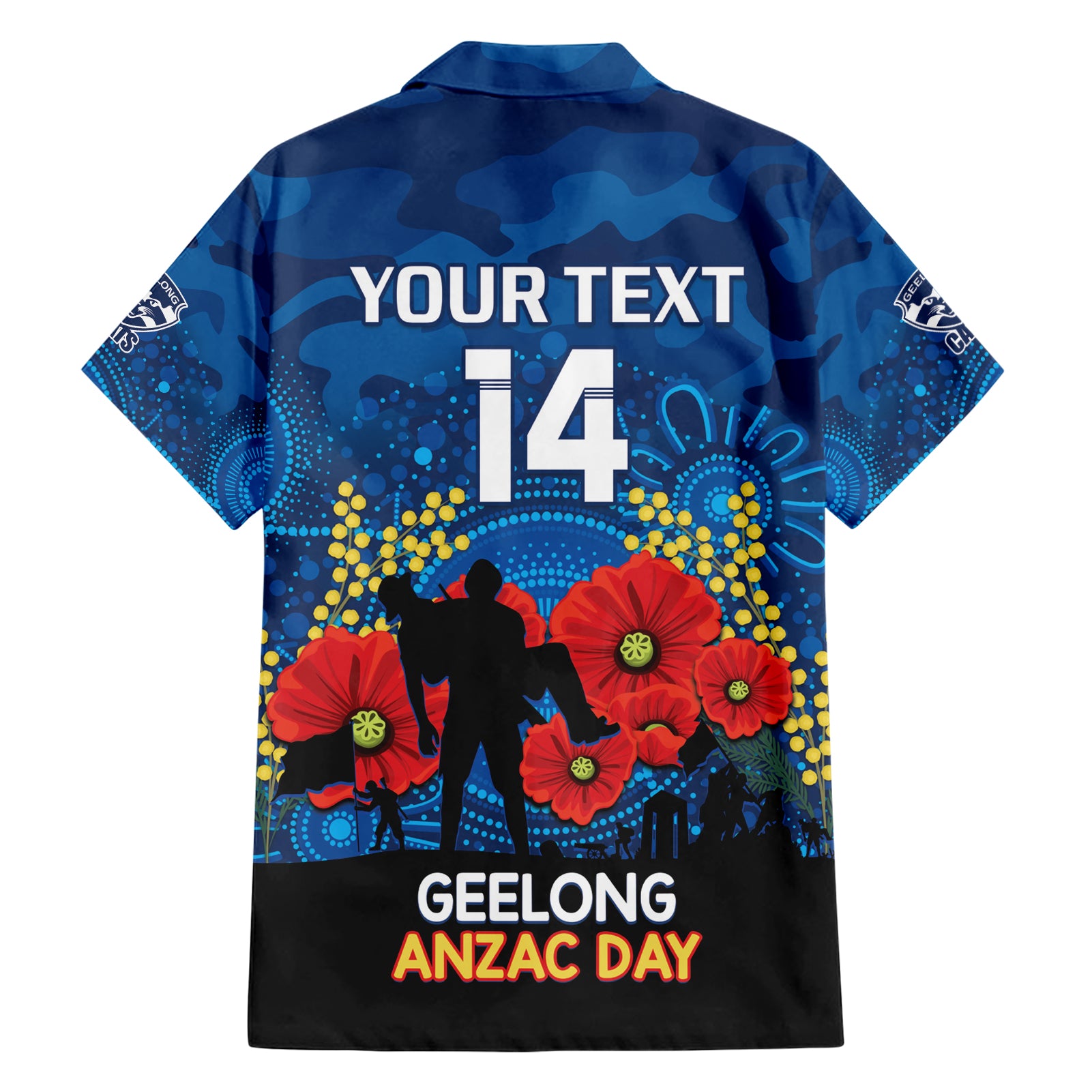 Custom Geelong Football ANZAC Hawaiian Shirt Gallipoli Camouflage With Poppies - Vibe Hoodie Shop