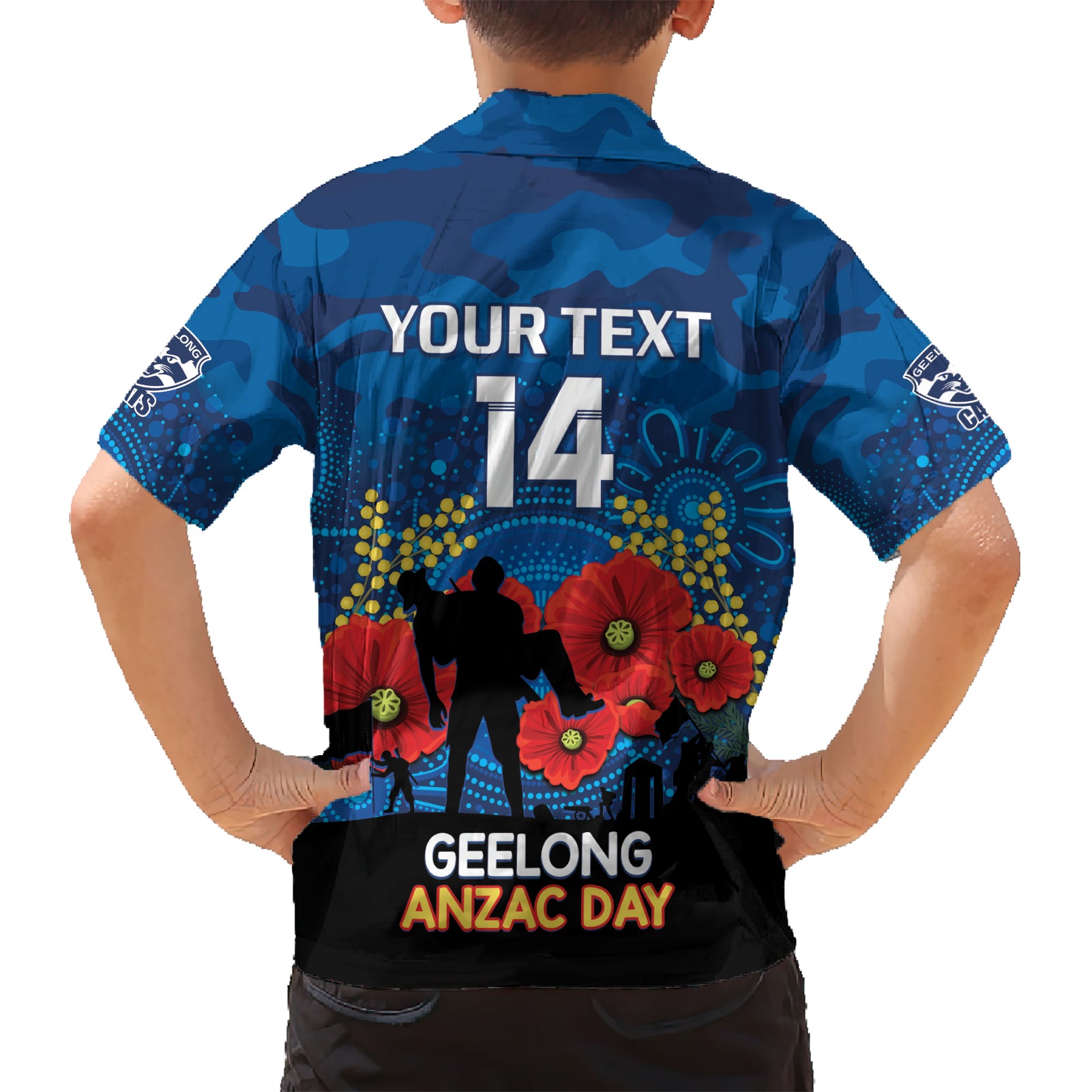 Custom Geelong Football ANZAC Hawaiian Shirt Gallipoli Camouflage With Poppies - Vibe Hoodie Shop