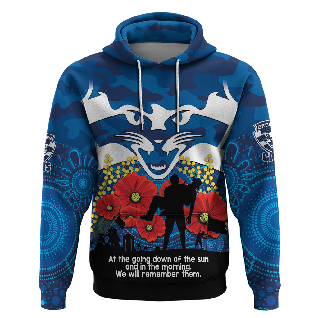 Custom Geelong Football ANZAC Hoodie Gallipoli Camouflage With Poppies - Vibe Hoodie Shop