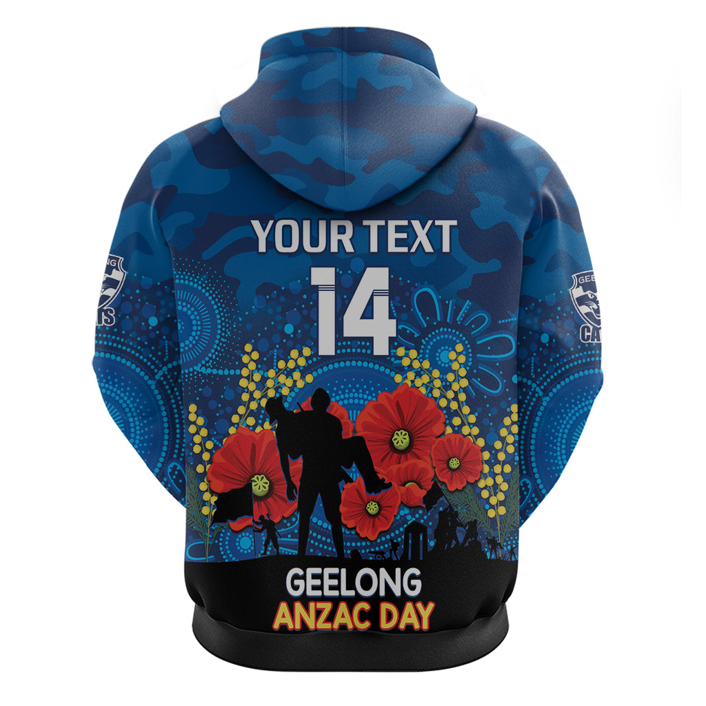 Custom Geelong Football ANZAC Hoodie Gallipoli Camouflage With Poppies - Vibe Hoodie Shop