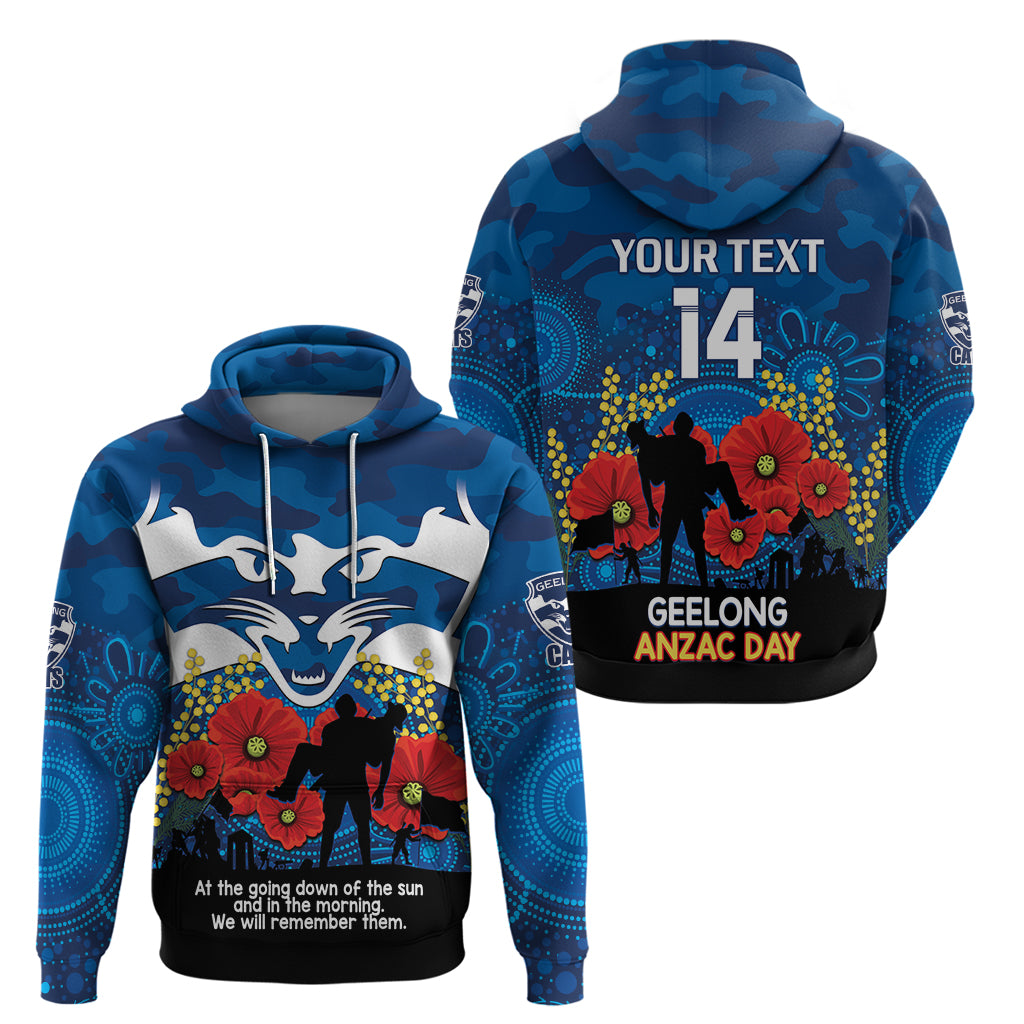 Custom Geelong Football ANZAC Hoodie Gallipoli Camouflage With Poppies - Vibe Hoodie Shop
