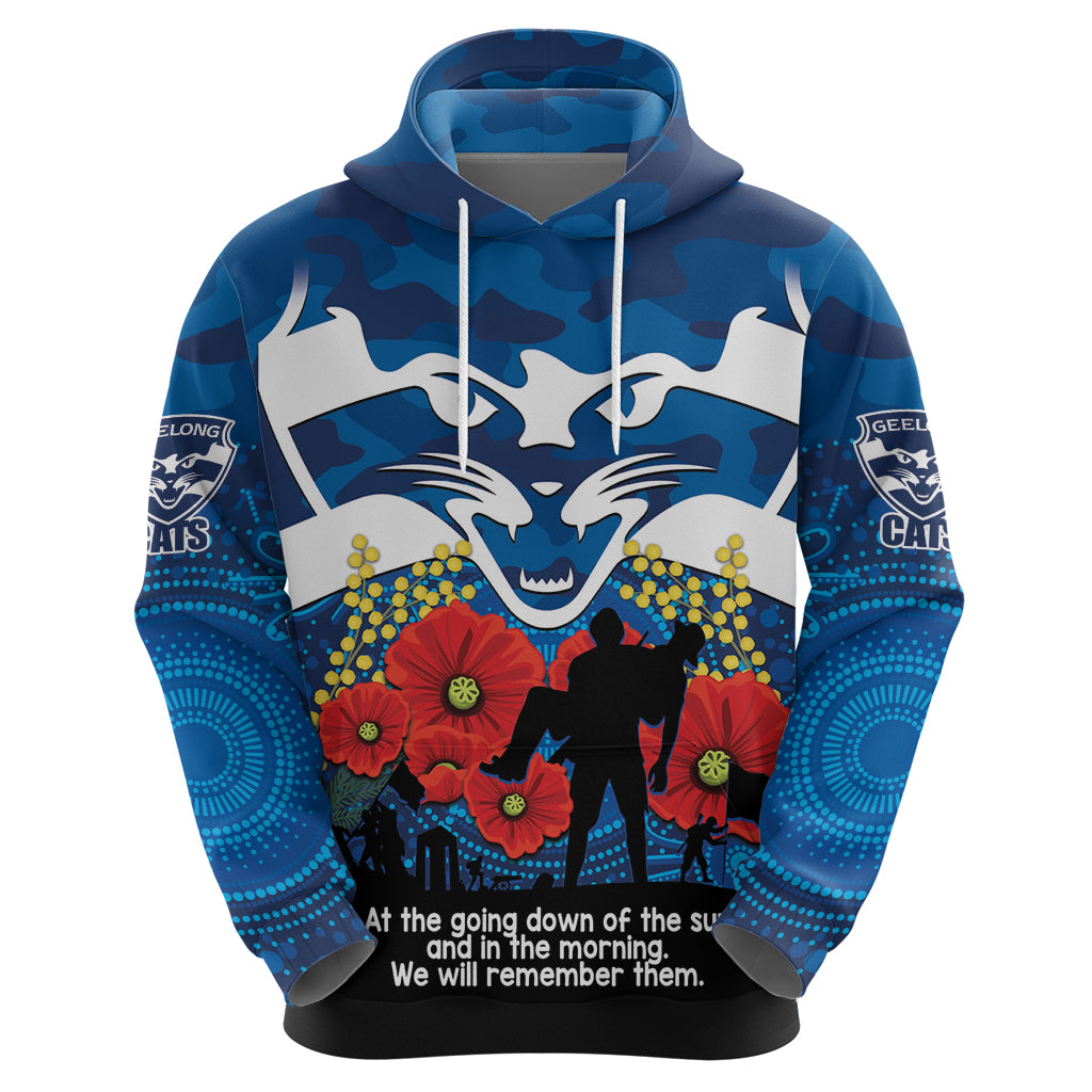 Custom Geelong Football ANZAC Hoodie Gallipoli Camouflage With Poppies - Vibe Hoodie Shop