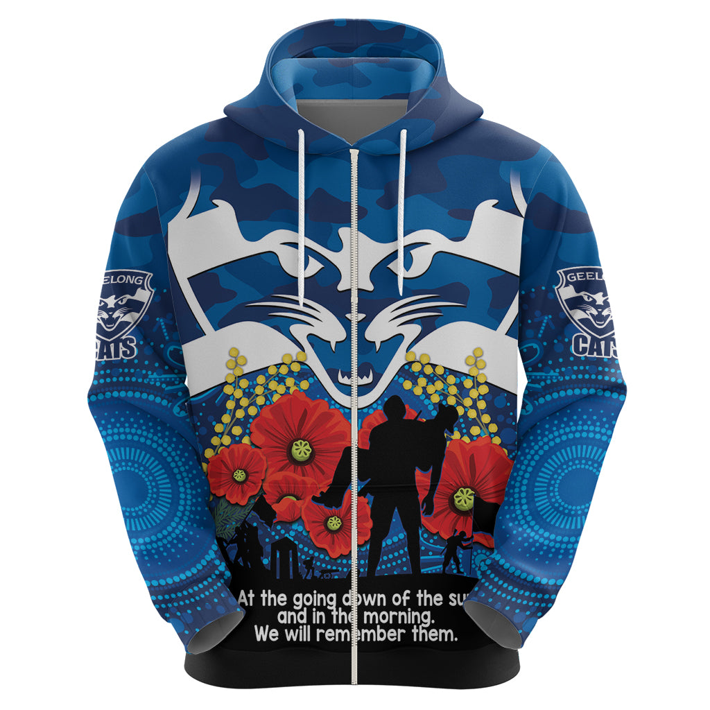 Custom Geelong Football ANZAC Hoodie Gallipoli Camouflage With Poppies - Vibe Hoodie Shop