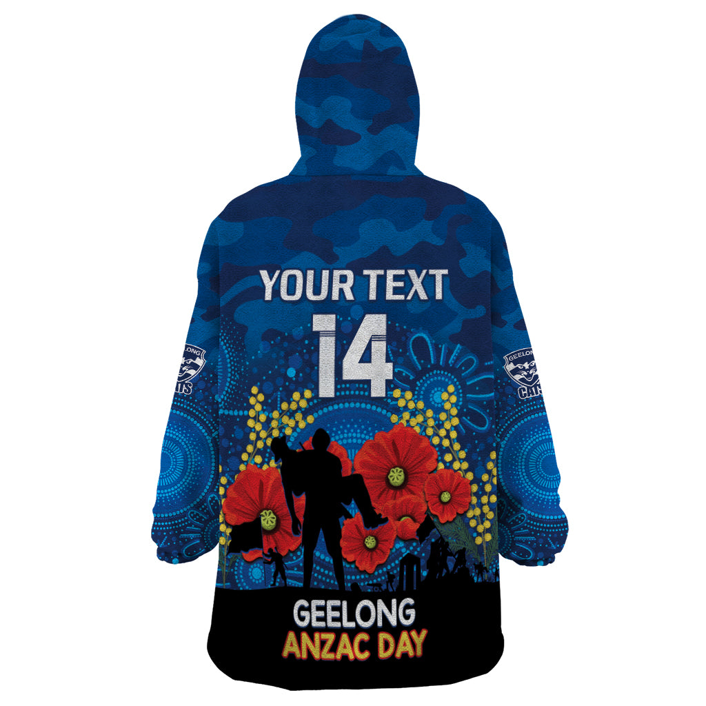 Custom Geelong Football ANZAC Wearable Blanket Hoodie Gallipoli Camouflage With Poppies - Vibe Hoodie Shop