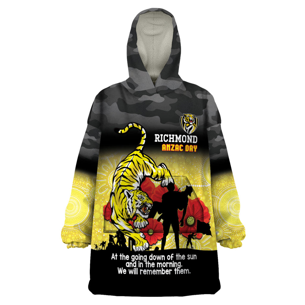 Custom Richmond Football ANZAC Wearable Blanket Hoodie Gallipoli Camouflage With Poppies - Vibe Hoodie Shop