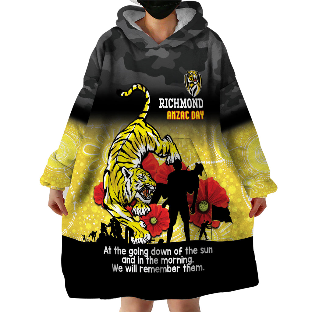 Custom Richmond Football ANZAC Wearable Blanket Hoodie Gallipoli Camouflage With Poppies - Vibe Hoodie Shop