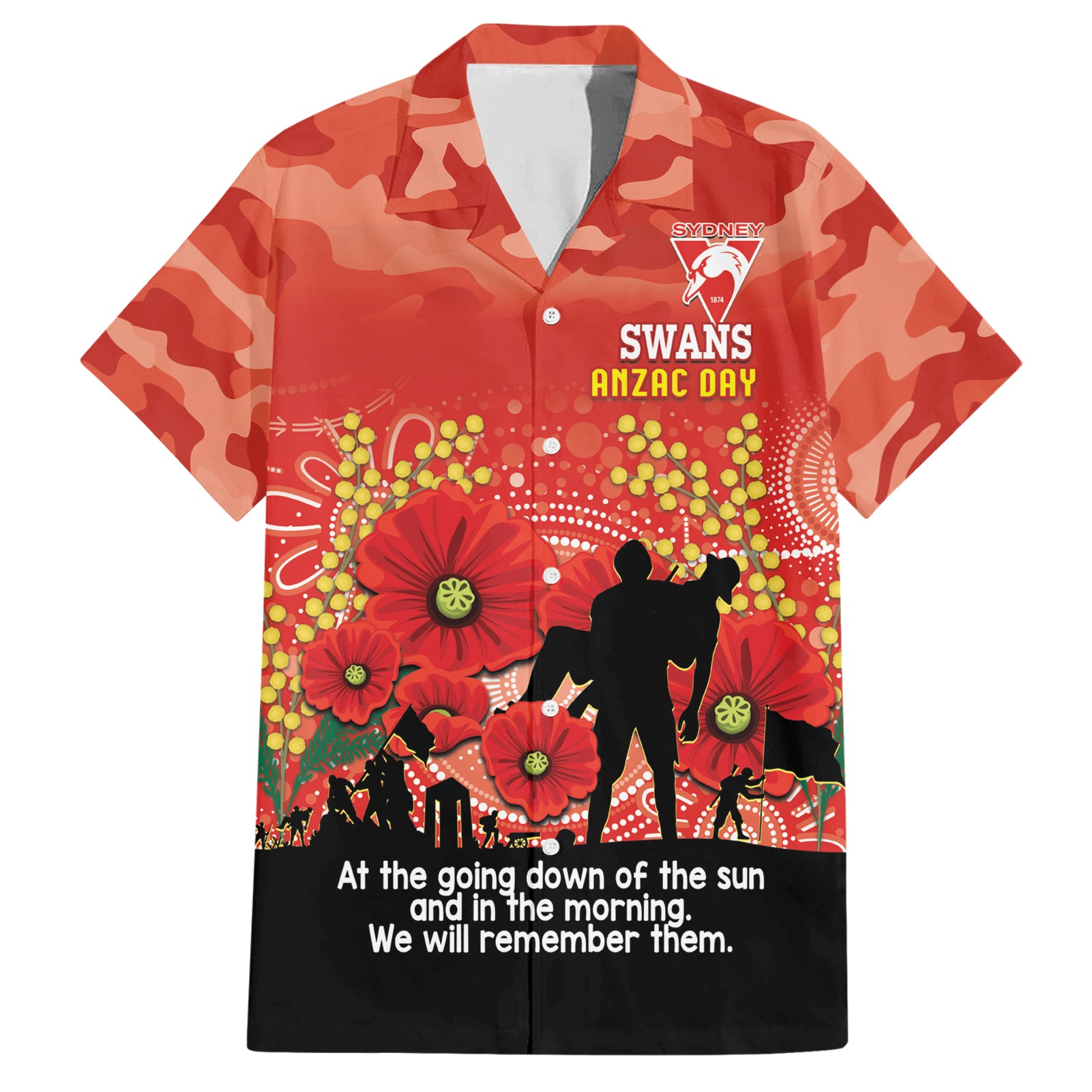 Custom Swans Football ANZAC Hawaiian Shirt Gallipoli Camouflage With Poppies - Vibe Hoodie Shop