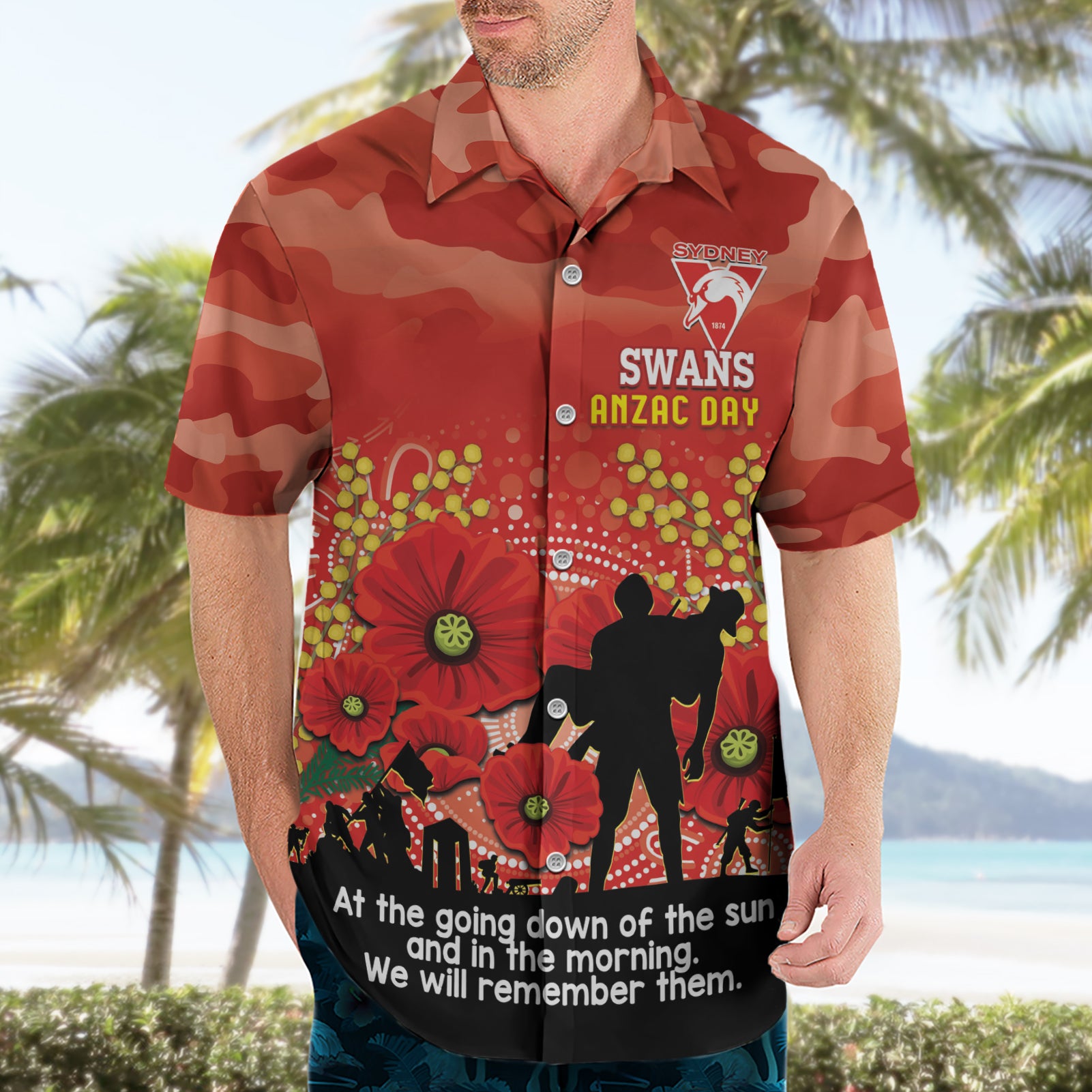 Custom Swans Football ANZAC Hawaiian Shirt Gallipoli Camouflage With Poppies - Vibe Hoodie Shop