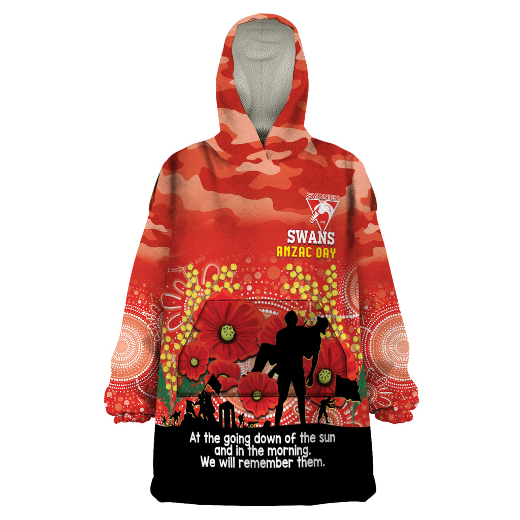 Custom Swans Football ANZAC Wearable Blanket Hoodie Gallipoli Camouflage With Poppies - Vibe Hoodie Shop