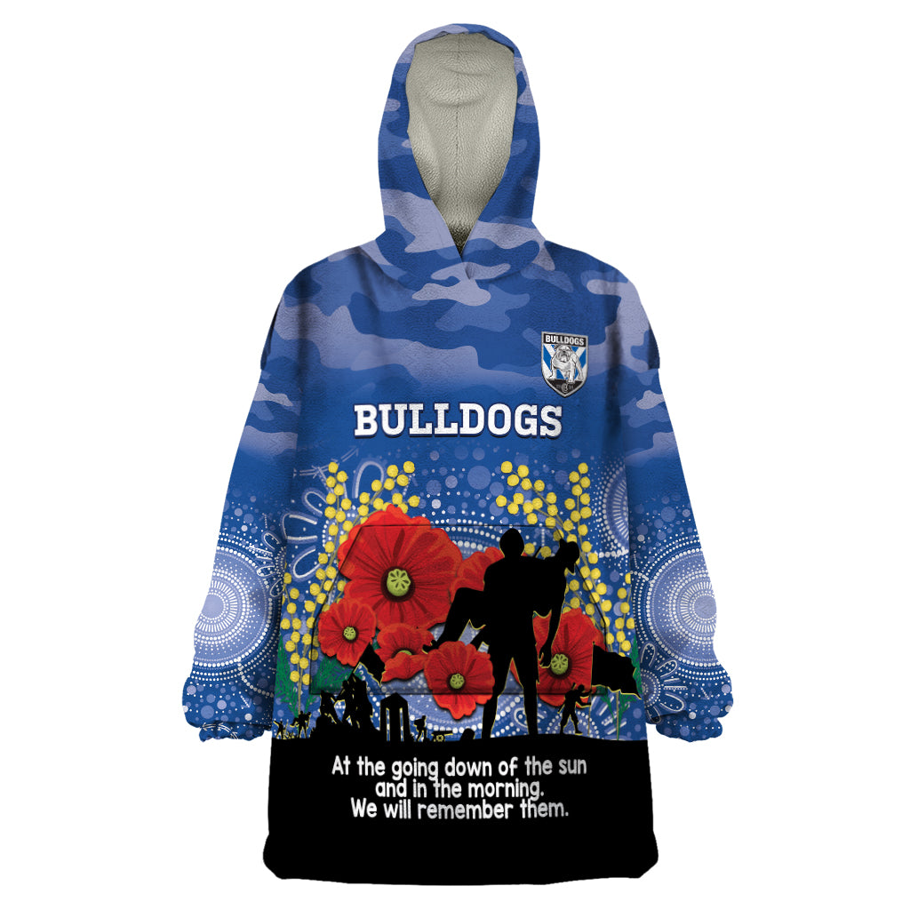 Custom Bulldogs Football ANZAC Wearable Blanket Hoodie Gallipoli Camouflage With Poppies - Vibe Hoodie Shop