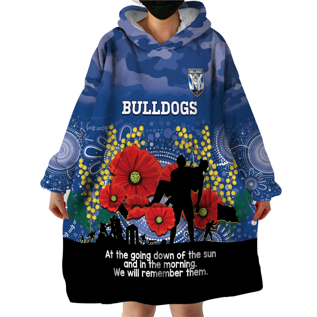 Custom Bulldogs Football ANZAC Wearable Blanket Hoodie Gallipoli Camouflage With Poppies - Vibe Hoodie Shop