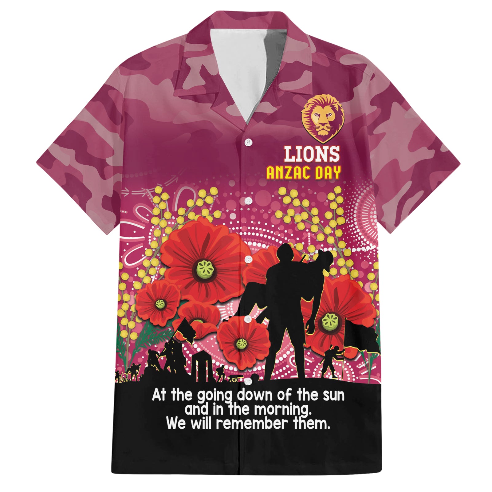 Custom Lions Football ANZAC Hawaiian Shirt Gallipoli Camouflage With Poppies - Vibe Hoodie Shop