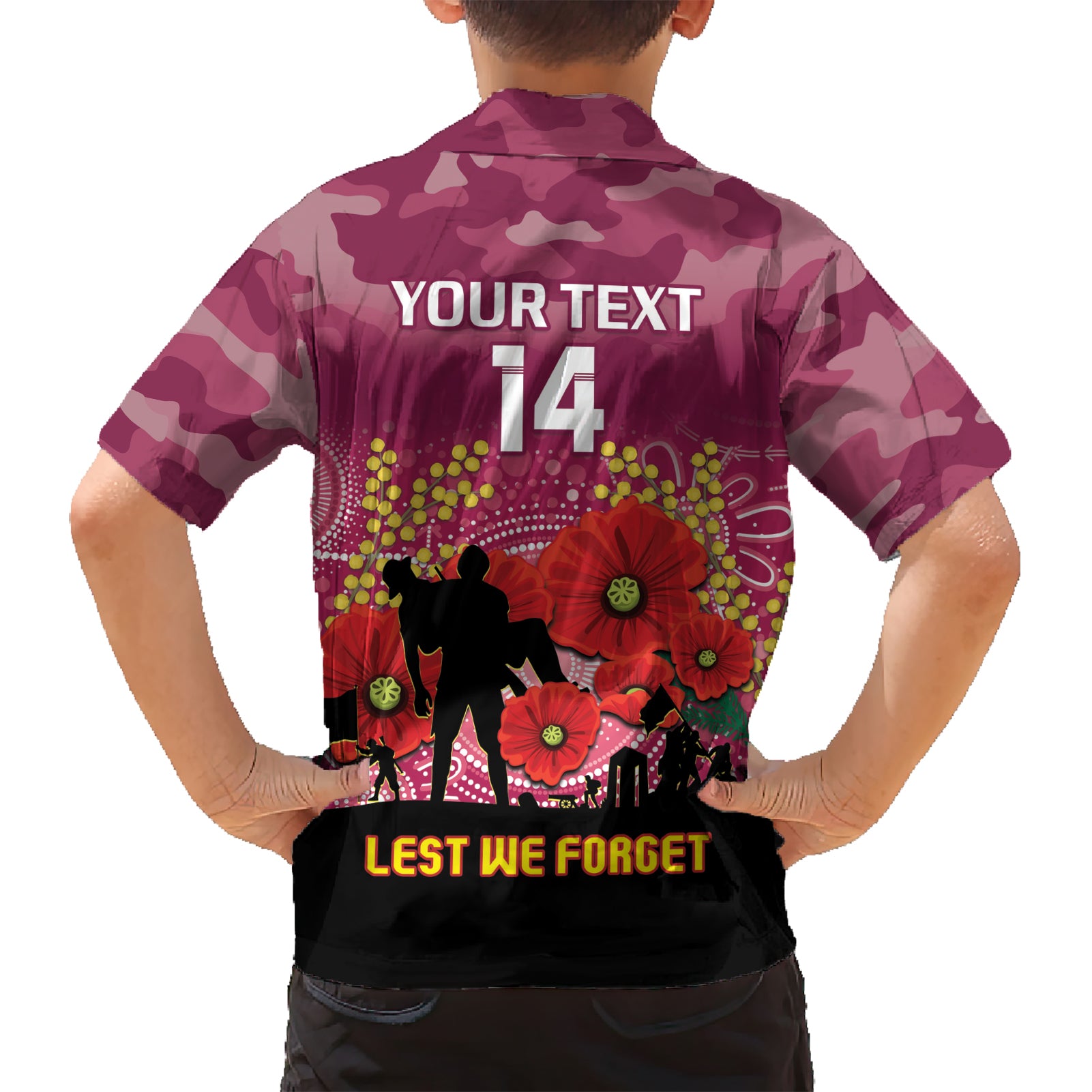 Custom Lions Football ANZAC Hawaiian Shirt Gallipoli Camouflage With Poppies - Vibe Hoodie Shop