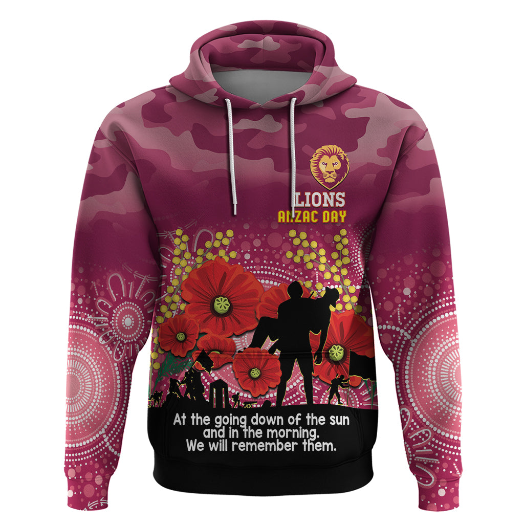 Custom Lions Football ANZAC Hoodie Gallipoli Camouflage With Poppies - Vibe Hoodie Shop