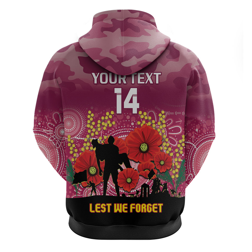 Custom Lions Football ANZAC Hoodie Gallipoli Camouflage With Poppies - Vibe Hoodie Shop
