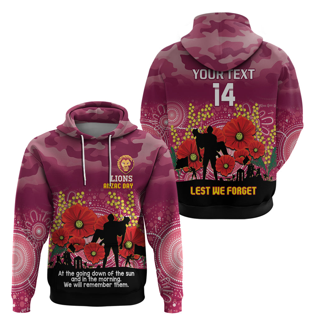 Custom Lions Football ANZAC Hoodie Gallipoli Camouflage With Poppies - Vibe Hoodie Shop