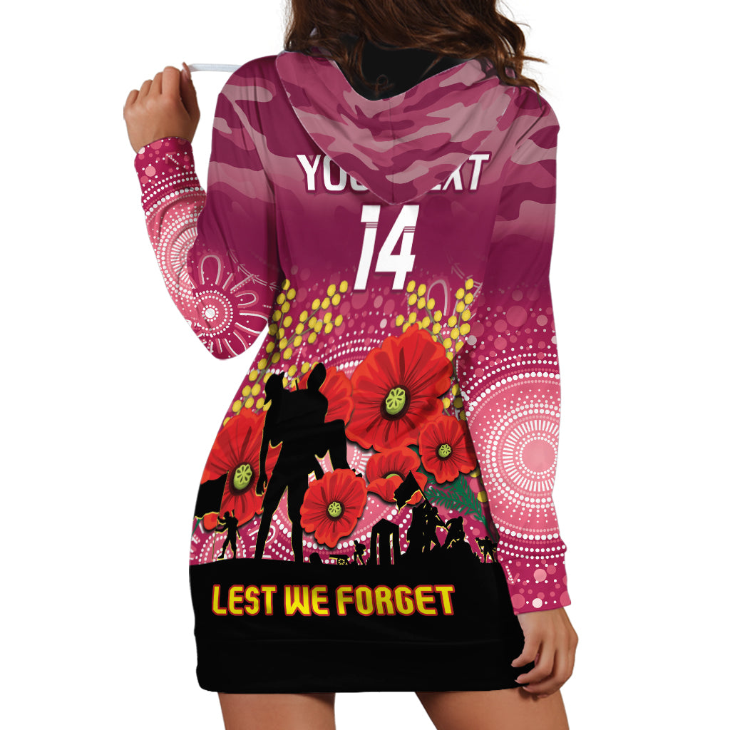 Custom Lions Football ANZAC Hoodie Dress Gallipoli Camouflage With Poppies - Vibe Hoodie Shop