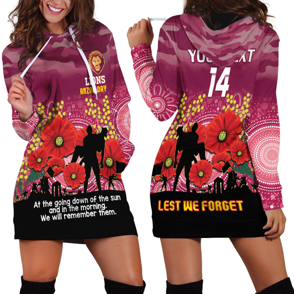 Custom Lions Football ANZAC Hoodie Dress Gallipoli Camouflage With Poppies - Vibe Hoodie Shop