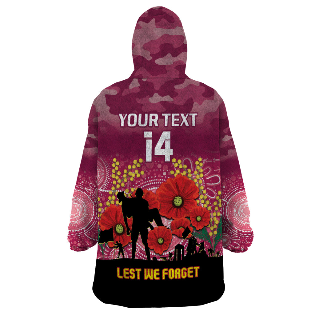 Custom Lions Football ANZAC Wearable Blanket Hoodie Gallipoli Camouflage With Poppies - Vibe Hoodie Shop