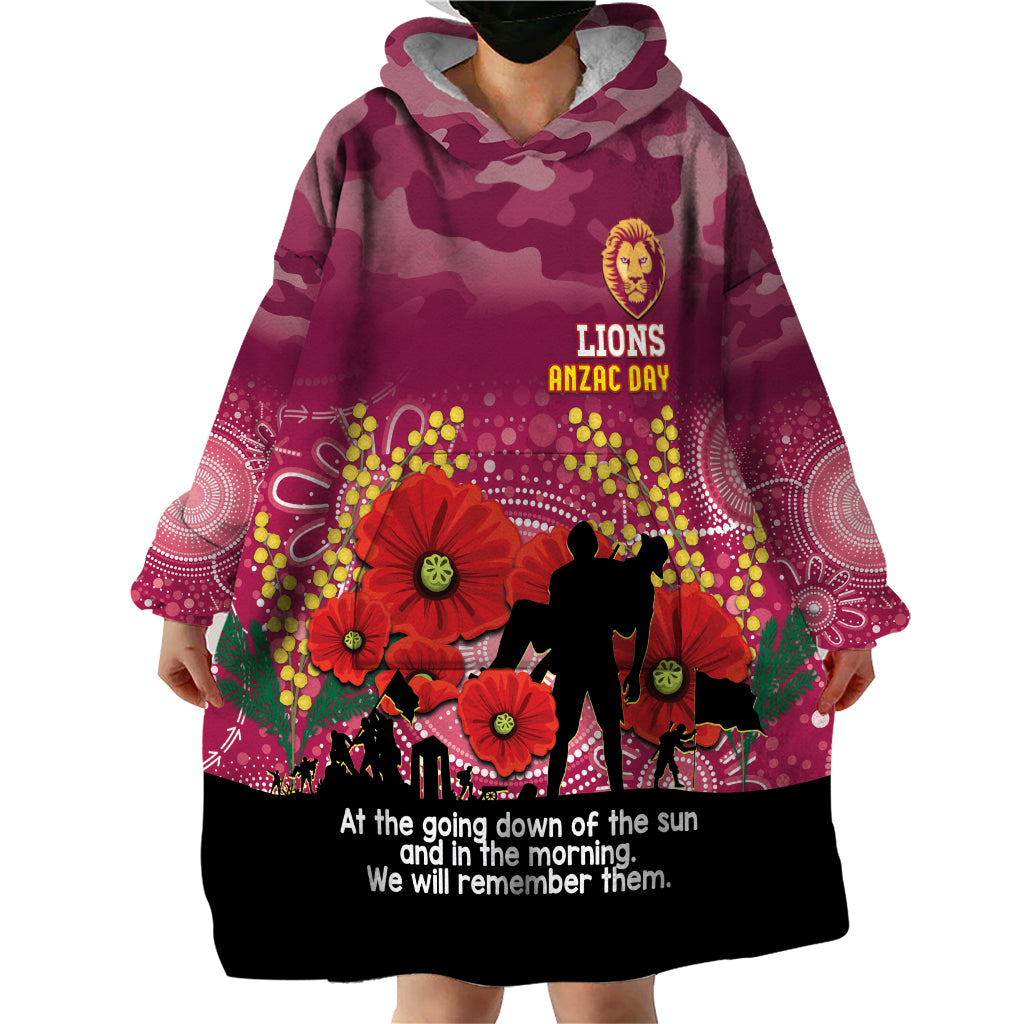 Custom Lions Football ANZAC Wearable Blanket Hoodie Gallipoli Camouflage With Poppies - Vibe Hoodie Shop