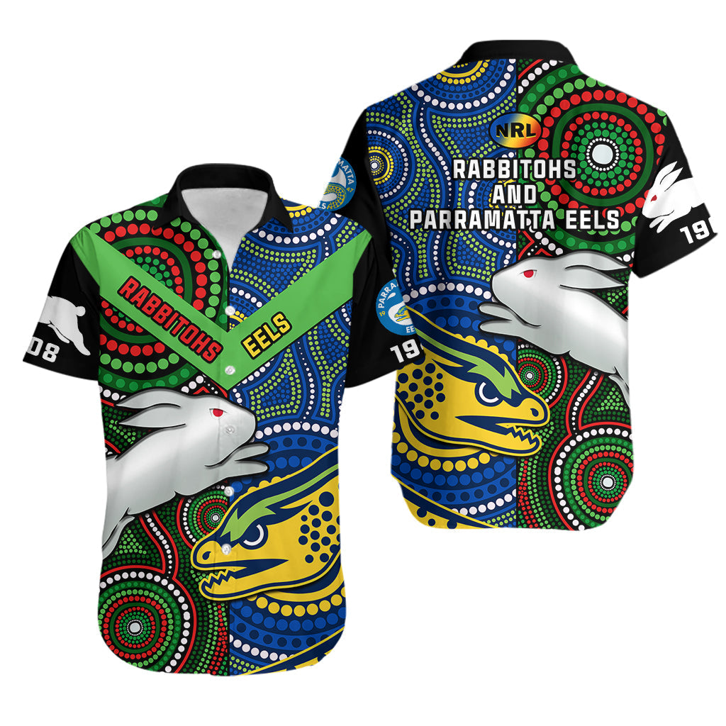 Rabbitohs Mix Eels Rugby Hawaiian Shirt Souths And Parra Indigenous - Vibe Hoodie Shop