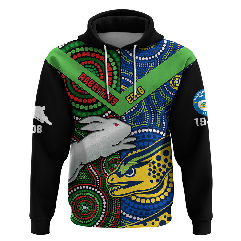 Rabbitohs Mix Eels Rugby Hoodie Souths And Parra Indigenous - Vibe Hoodie Shop