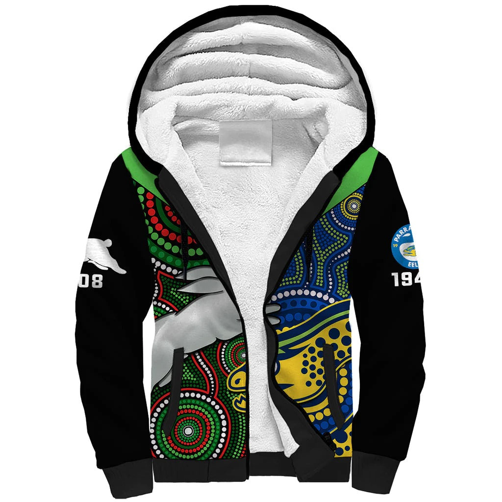 Rabbitohs Mix Eels Rugby Kid Sherpa Hoodie Souths And Parra Indigenous LT14