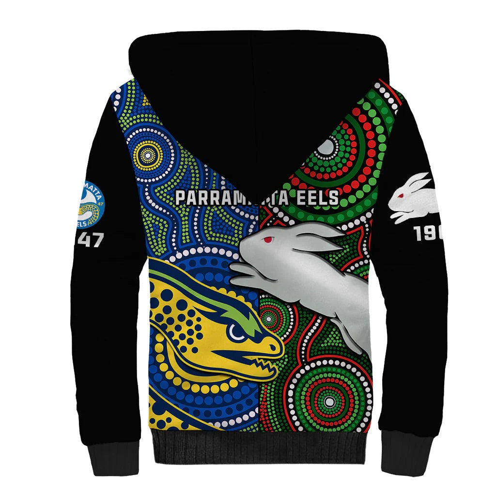 Rabbitohs Mix Eels Rugby Kid Sherpa Hoodie Souths And Parra Indigenous LT14