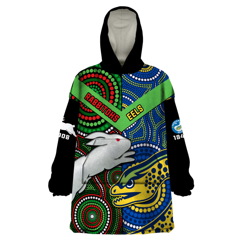 Rabbitohs Mix Eels Rugby Wearable Blanket Hoodie Souths And Parra Indigenous - Vibe Hoodie Shop