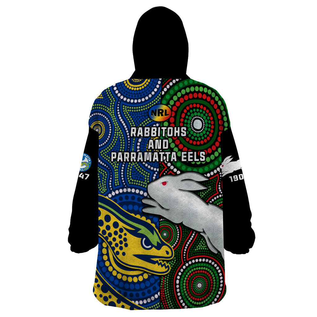 Rabbitohs Mix Eels Rugby Wearable Blanket Hoodie Souths And Parra Indigenous - Vibe Hoodie Shop