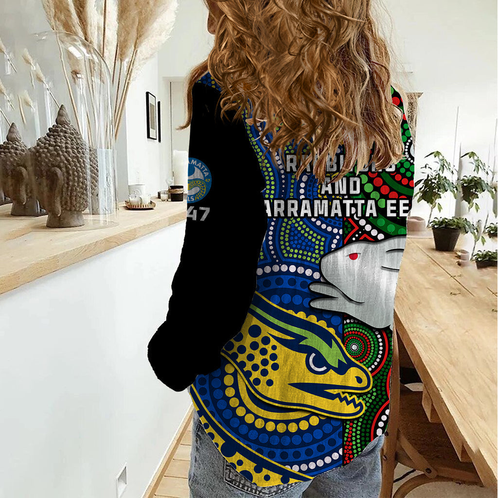 Rabbitohs Mix Eels Rugby Women Casual Shirt Souths And Parra Indigenous - Vibe Hoodie Shop