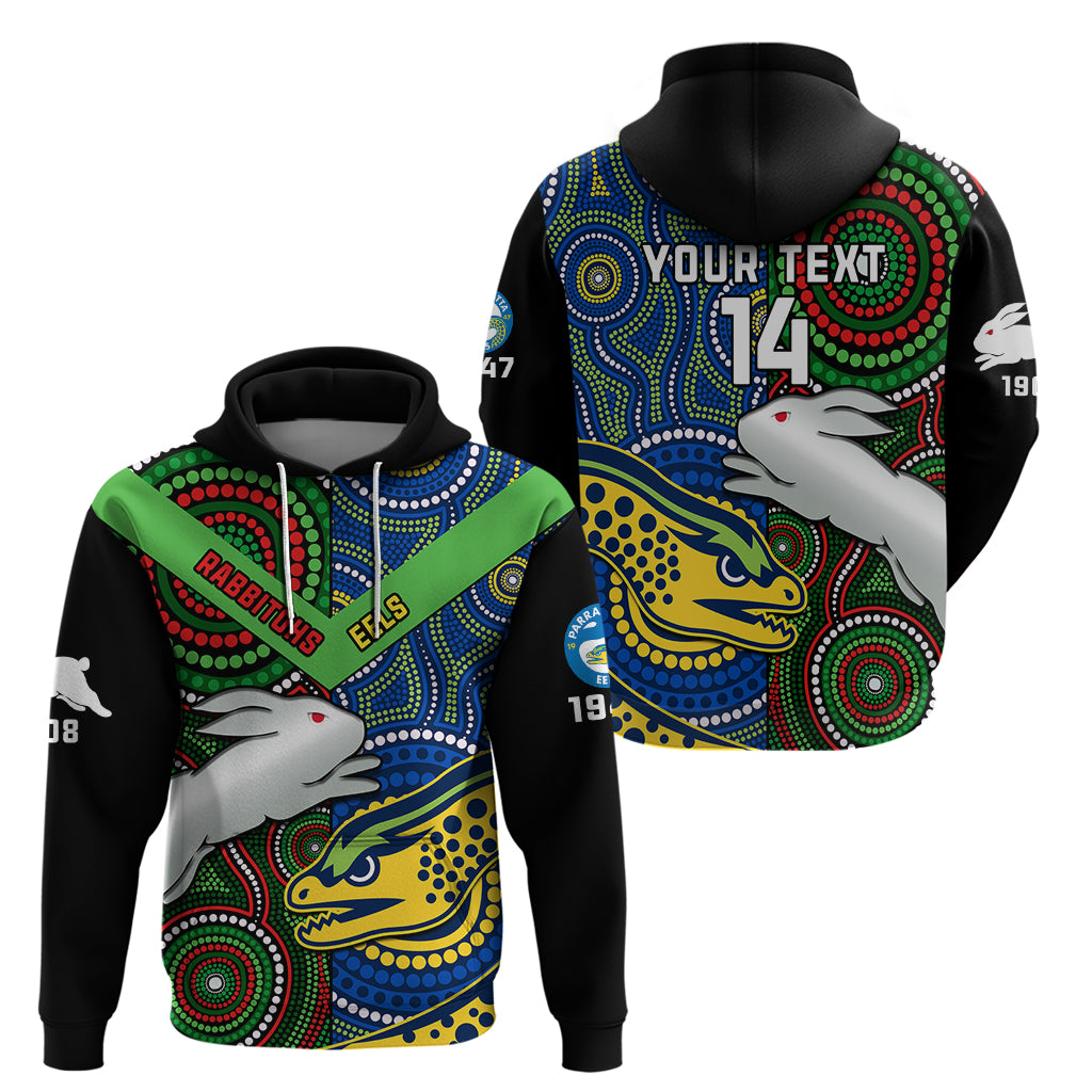 (Custom Text And Number) Rabbitohs Mix Eels Rugby Hoodie Souths And Parra Indigenous - Vibe Hoodie Shop