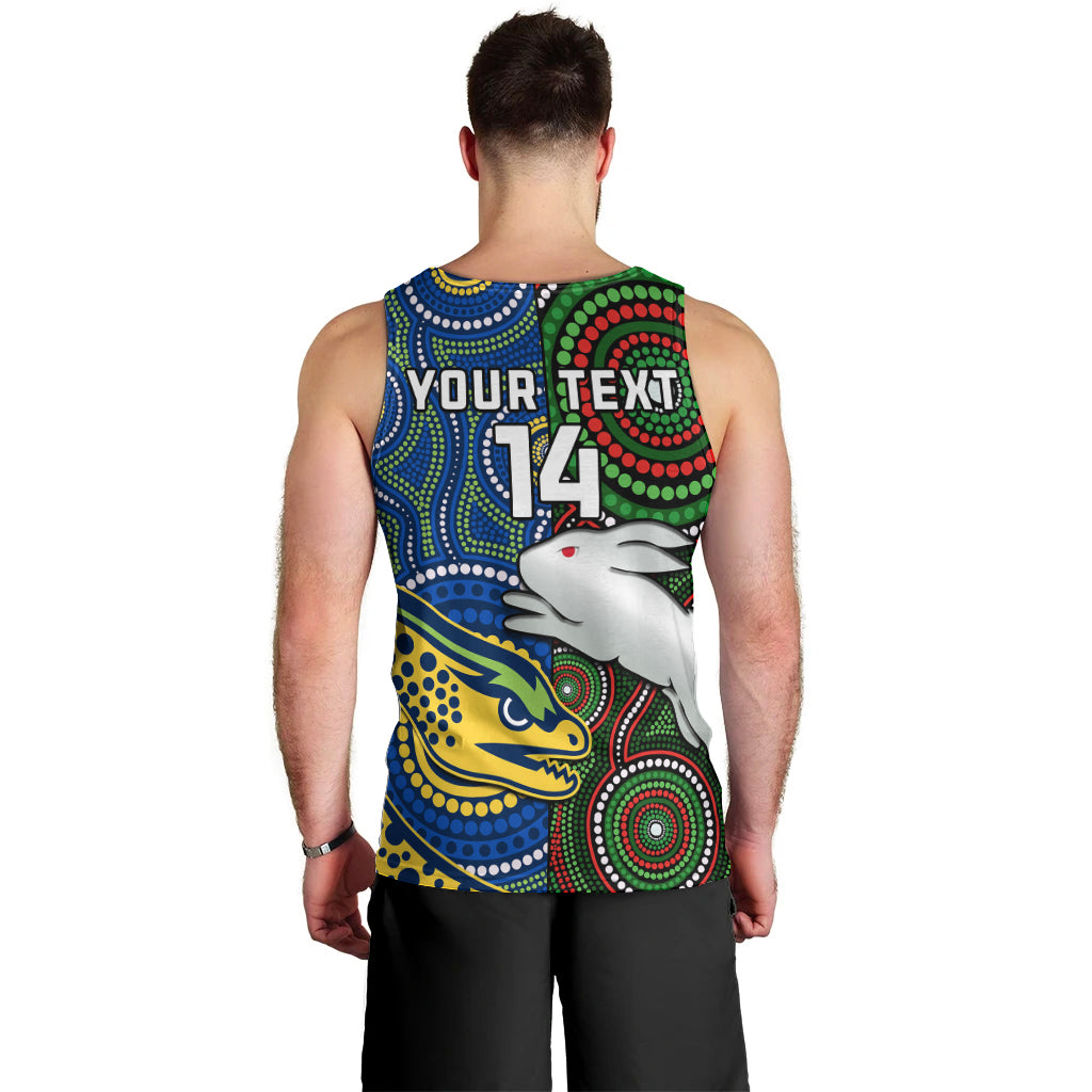 (Custom Text And Number) Rabbitohs Mix Eels Rugby Men Tank Top Souths And Parra Indigenous - Vibe Hoodie Shop