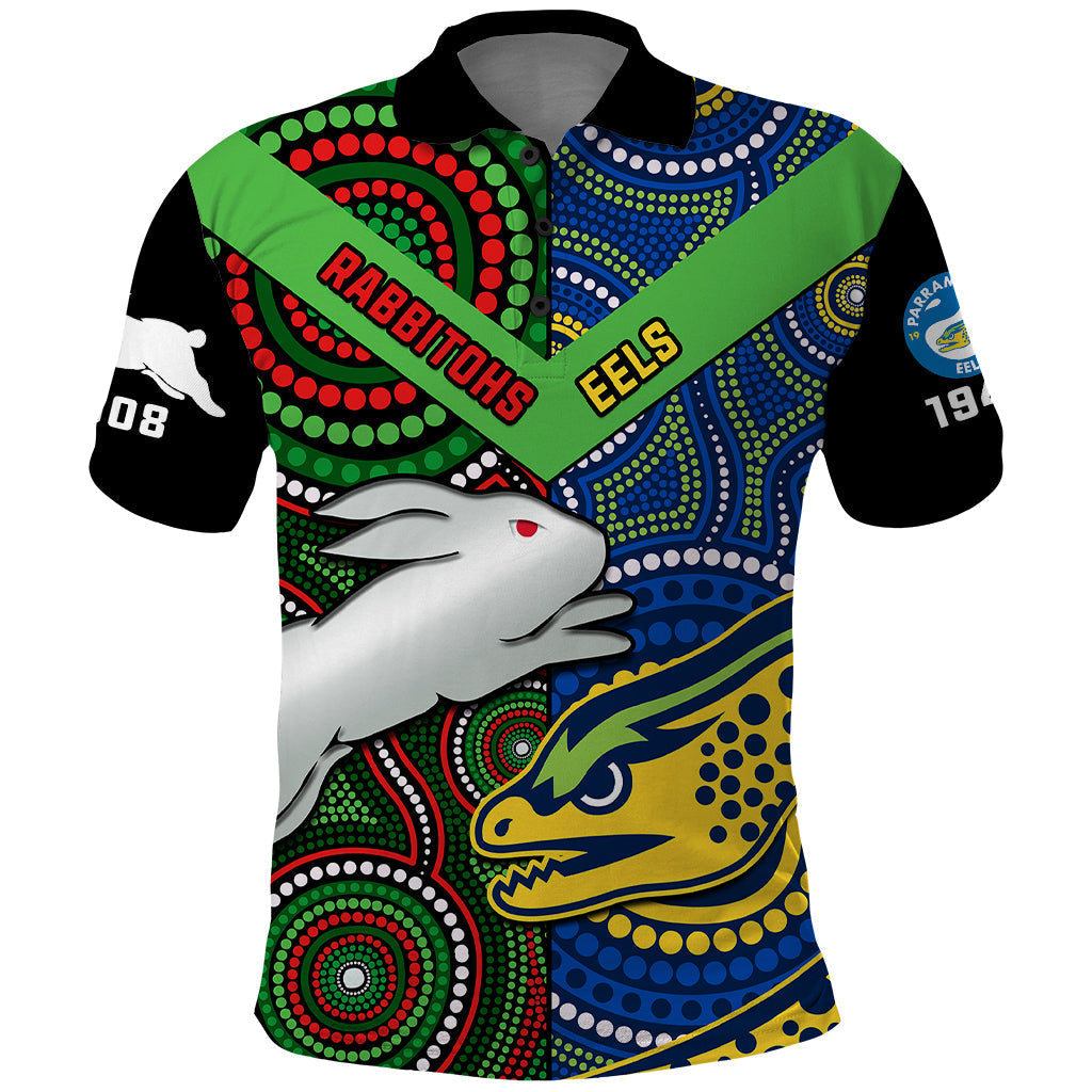(Custom Text And Number) Rabbitohs Mix Eels Rugby Polo Shirt Souths And Parra Indigenous - Vibe Hoodie Shop