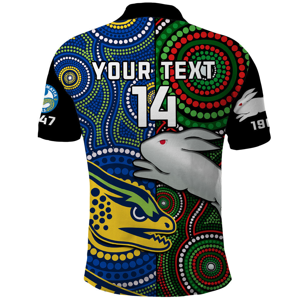 (Custom Text And Number) Rabbitohs Mix Eels Rugby Polo Shirt Souths And Parra Indigenous - Vibe Hoodie Shop