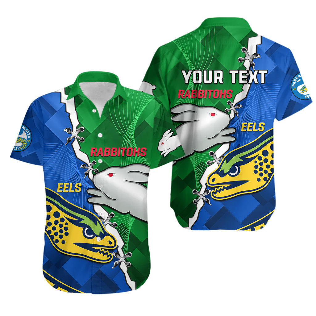 (Custom Personalised) Rabbitohs Mix Eels Rugby Hawaiian Shirt Souths And Parra Sporty Style - Vibe Hoodie Shop