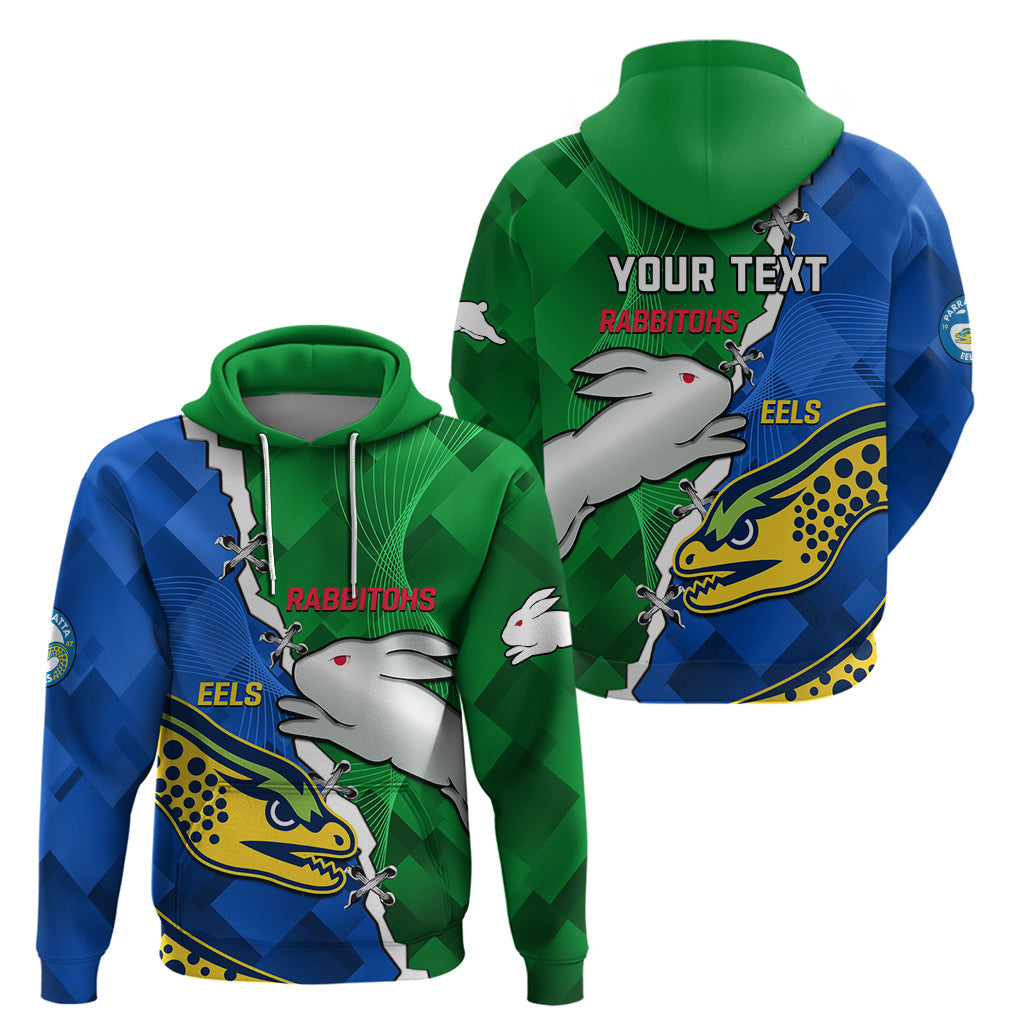 (Custom Personalised) Rabbitohs Mix Eels Rugby Hoodie Souths And Parra Sporty Style - Vibe Hoodie Shop