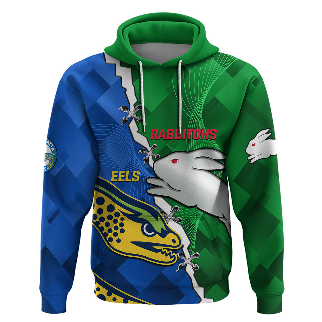 (Custom Personalised) Rabbitohs Mix Eels Rugby Hoodie Souths And Parra Sporty Style - Vibe Hoodie Shop