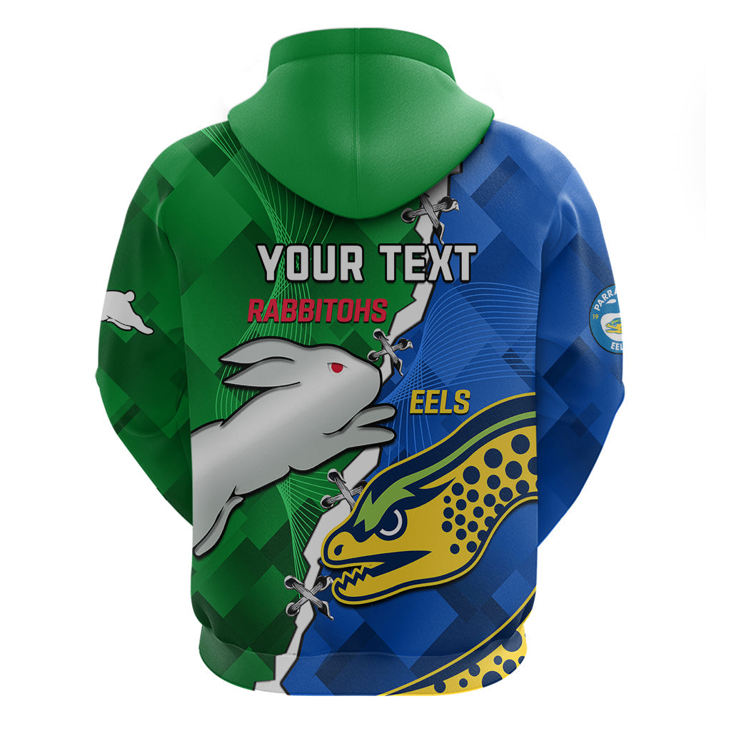 (Custom Personalised) Rabbitohs Mix Eels Rugby Hoodie Souths And Parra Sporty Style - Vibe Hoodie Shop