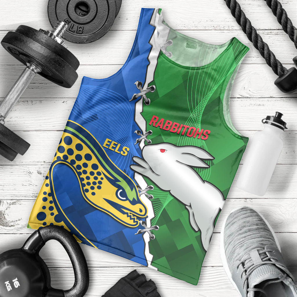 (Custom Personalised) Rabbitohs Mix Eels Rugby Men Tank Top Souths And Parra Sporty Style - Vibe Hoodie Shop