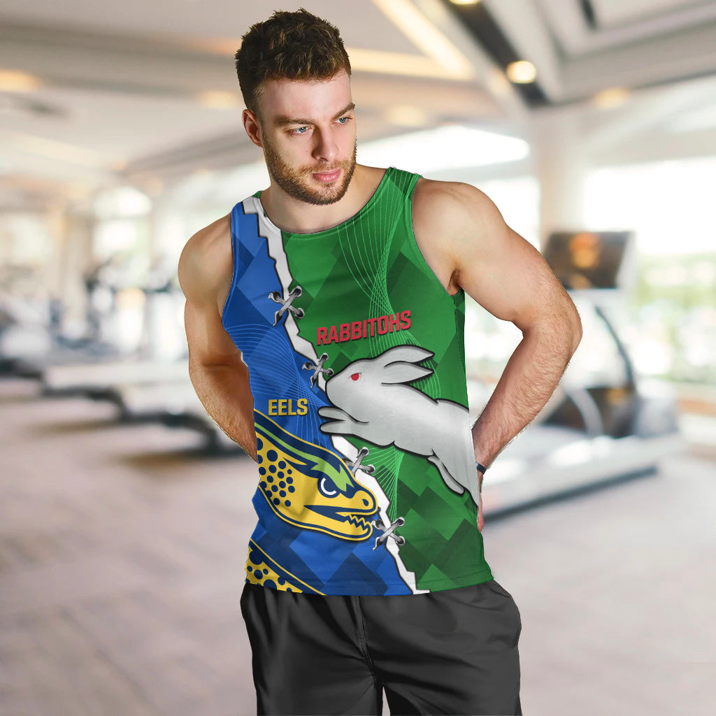 (Custom Personalised) Rabbitohs Mix Eels Rugby Men Tank Top Souths And Parra Sporty Style - Vibe Hoodie Shop