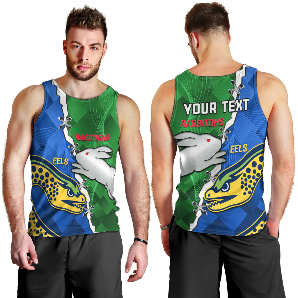 (Custom Personalised) Rabbitohs Mix Eels Rugby Men Tank Top Souths And Parra Sporty Style - Vibe Hoodie Shop