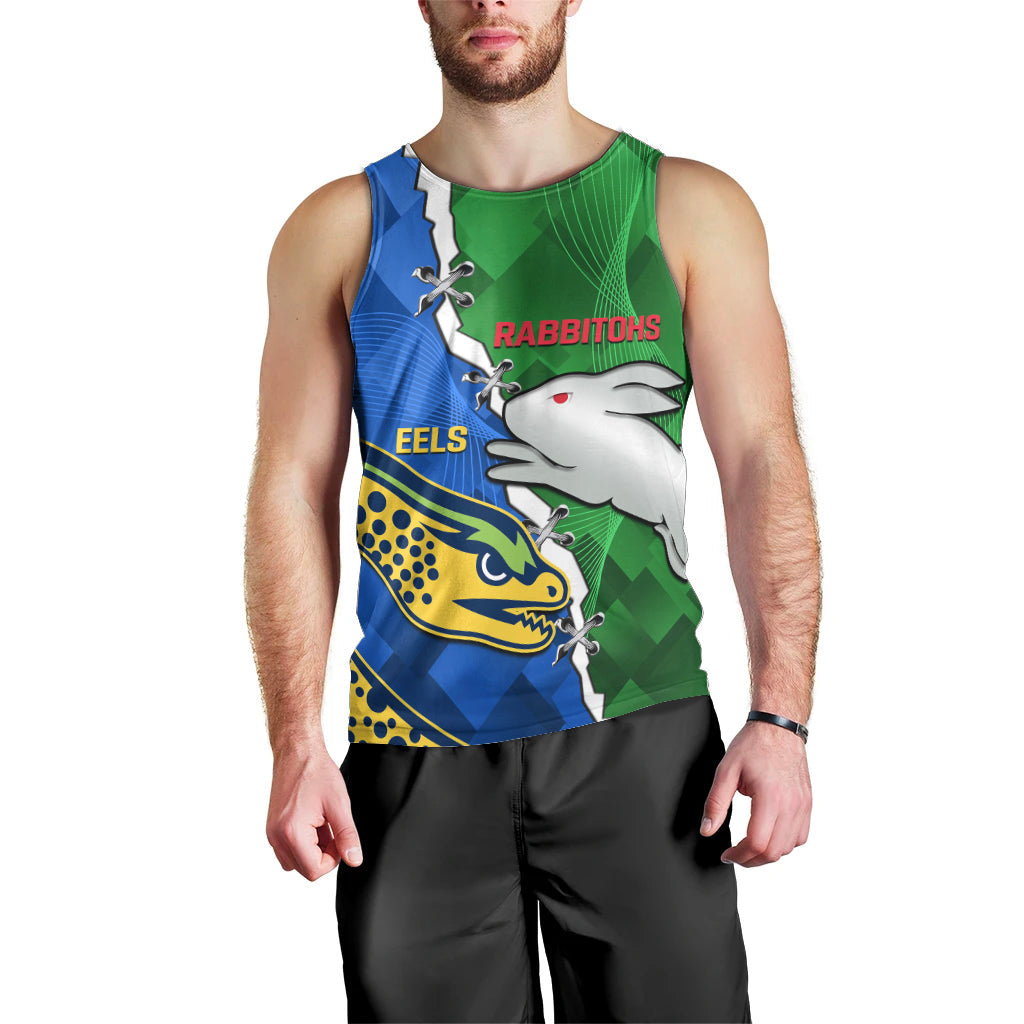 (Custom Personalised) Rabbitohs Mix Eels Rugby Men Tank Top Souths And Parra Sporty Style - Vibe Hoodie Shop