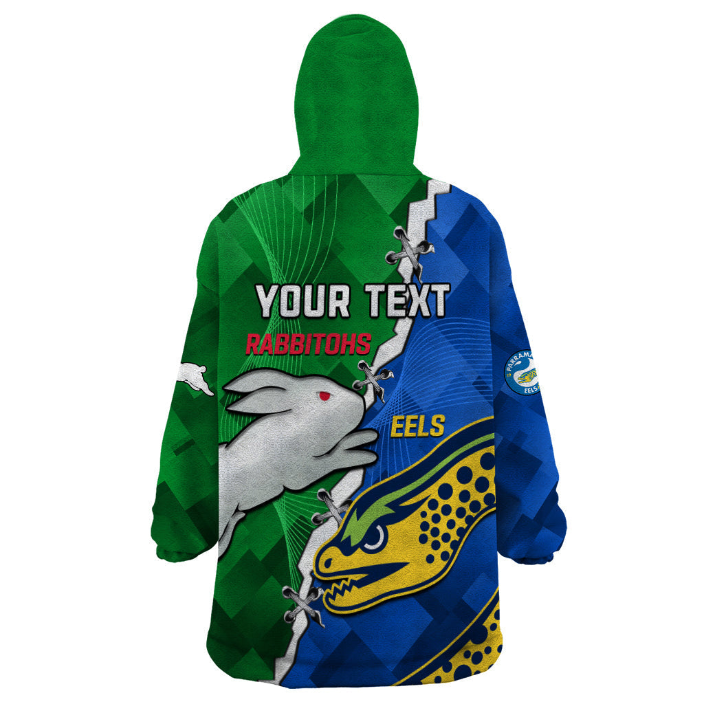 (Custom Personalised) Rabbitohs Mix Eels Rugby Wearable Blanket Hoodie Souths And Parra Sporty Style - Vibe Hoodie Shop