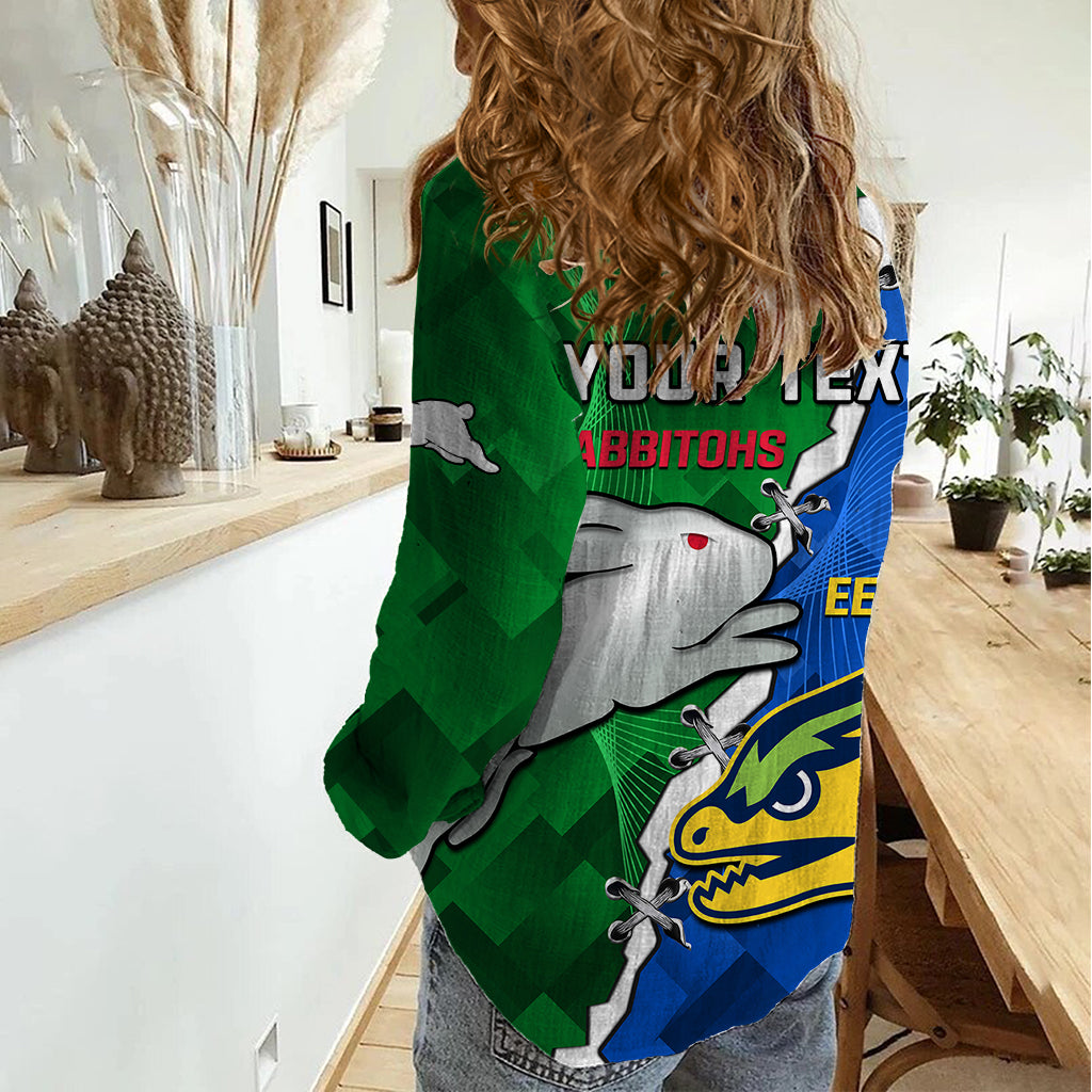 (Custom Personalised) Rabbitohs Mix Eels Rugby Women Casual Shirt Souths And Parra Sporty Style - Vibe Hoodie Shop