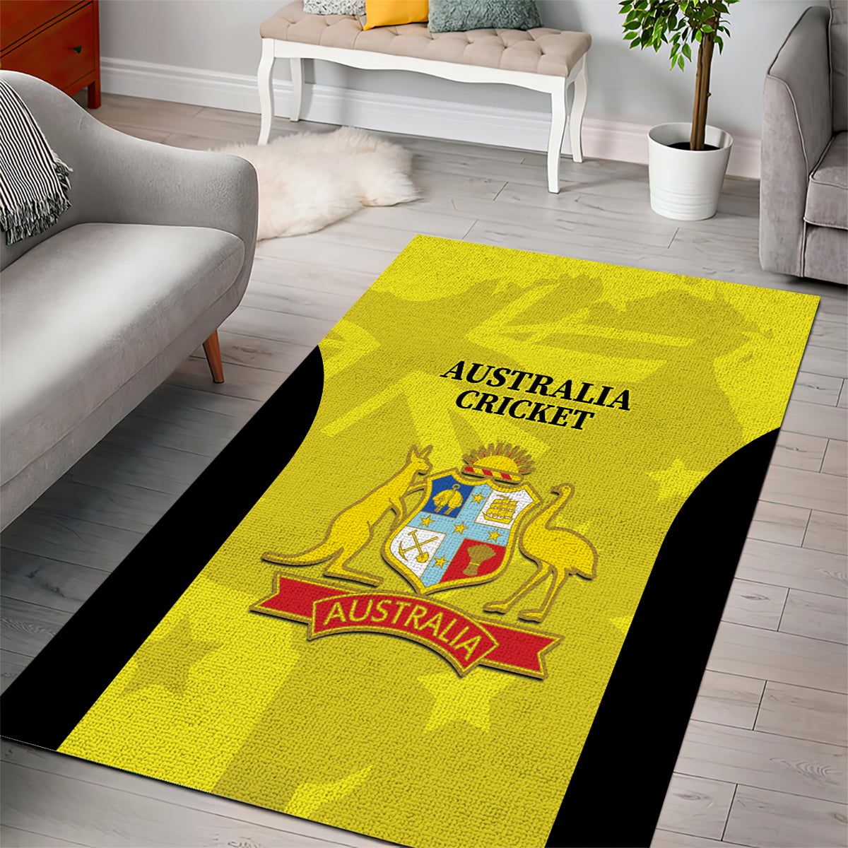 Australia Cricket Area Rug 2024 World Cup Go Aussie - Gold Version - Vibe Hoodie Shop