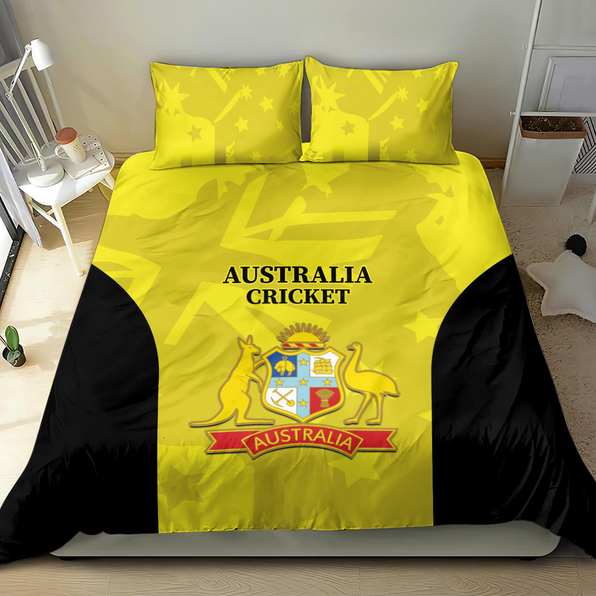 Australia Cricket Bedding Set 2024 World Cup Go Aussie - Gold Version - Vibe Hoodie Shop