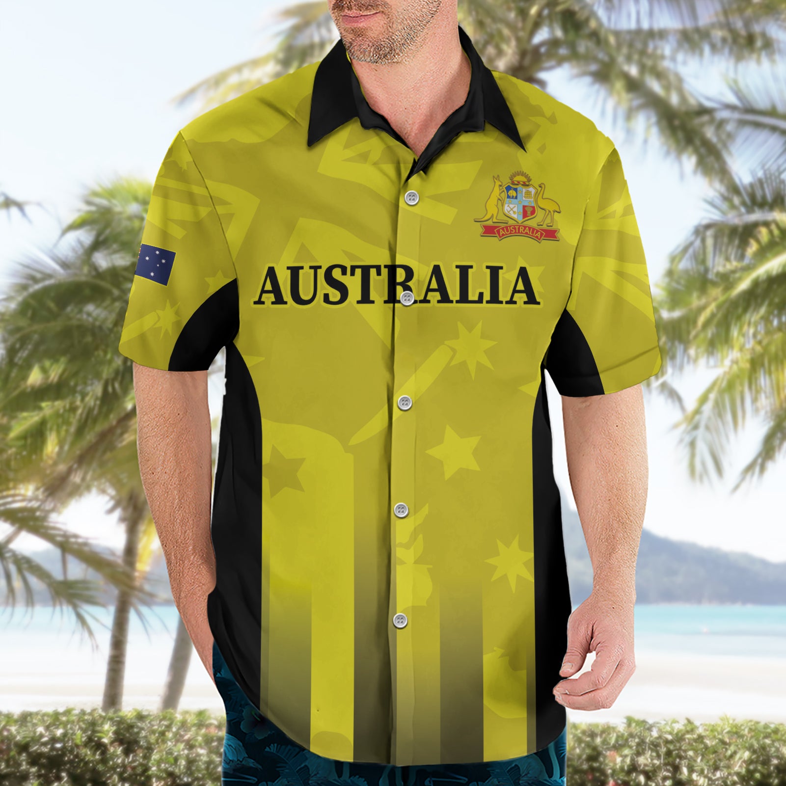 Custom Australia Cricket Hawaiian Shirt 2024 World Cup Go Aussie - Gold Version - Vibe Hoodie Shop