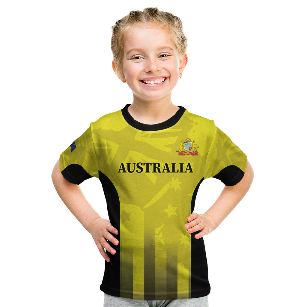 Custom Australia Cricket Kid T Shirt 2024 World Cup Go Aussie - Gold Version - Vibe Hoodie Shop