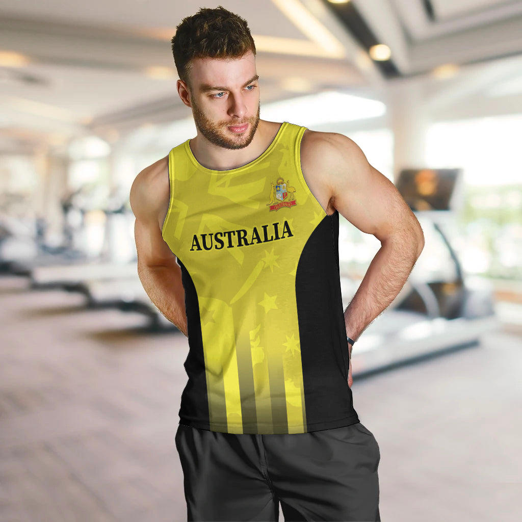 Custom Australia Cricket Men Tank Top 2024 World Cup Go Aussie - Gold Version - Vibe Hoodie Shop